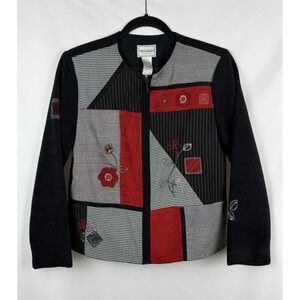 Vtg Napa Valley Petites Patchwork Floral Jacket XS Red Black Plaid‎ Zip 90s Y2K